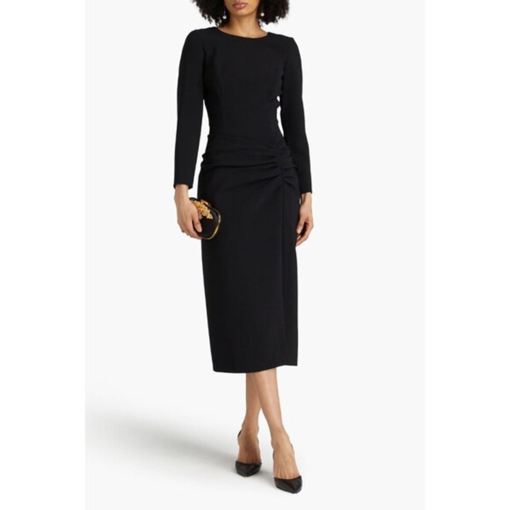 CAROLINA HERRERA black Ruched crepe midi dress Size 6